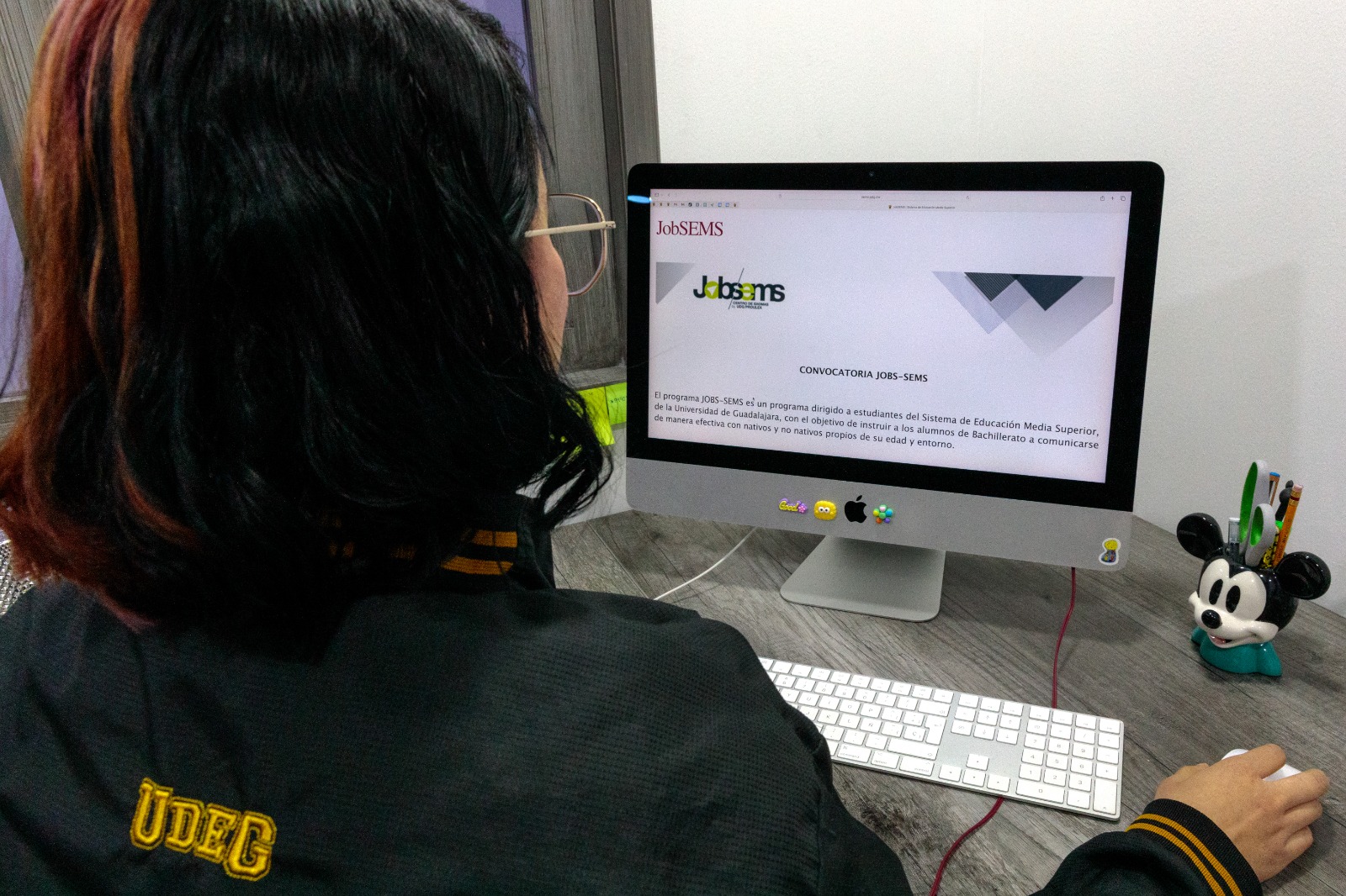 Mujer usando computadora visitando la página de jobs sems