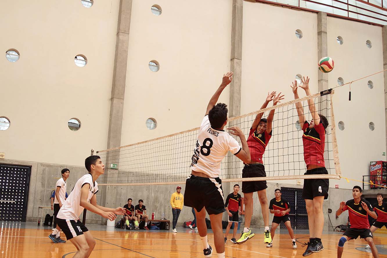 Alumnos jugando voleibol
