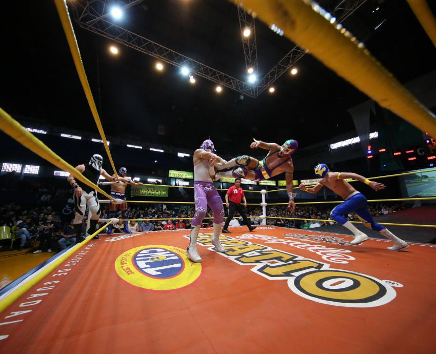 Luchadores en ring de lucha libre 