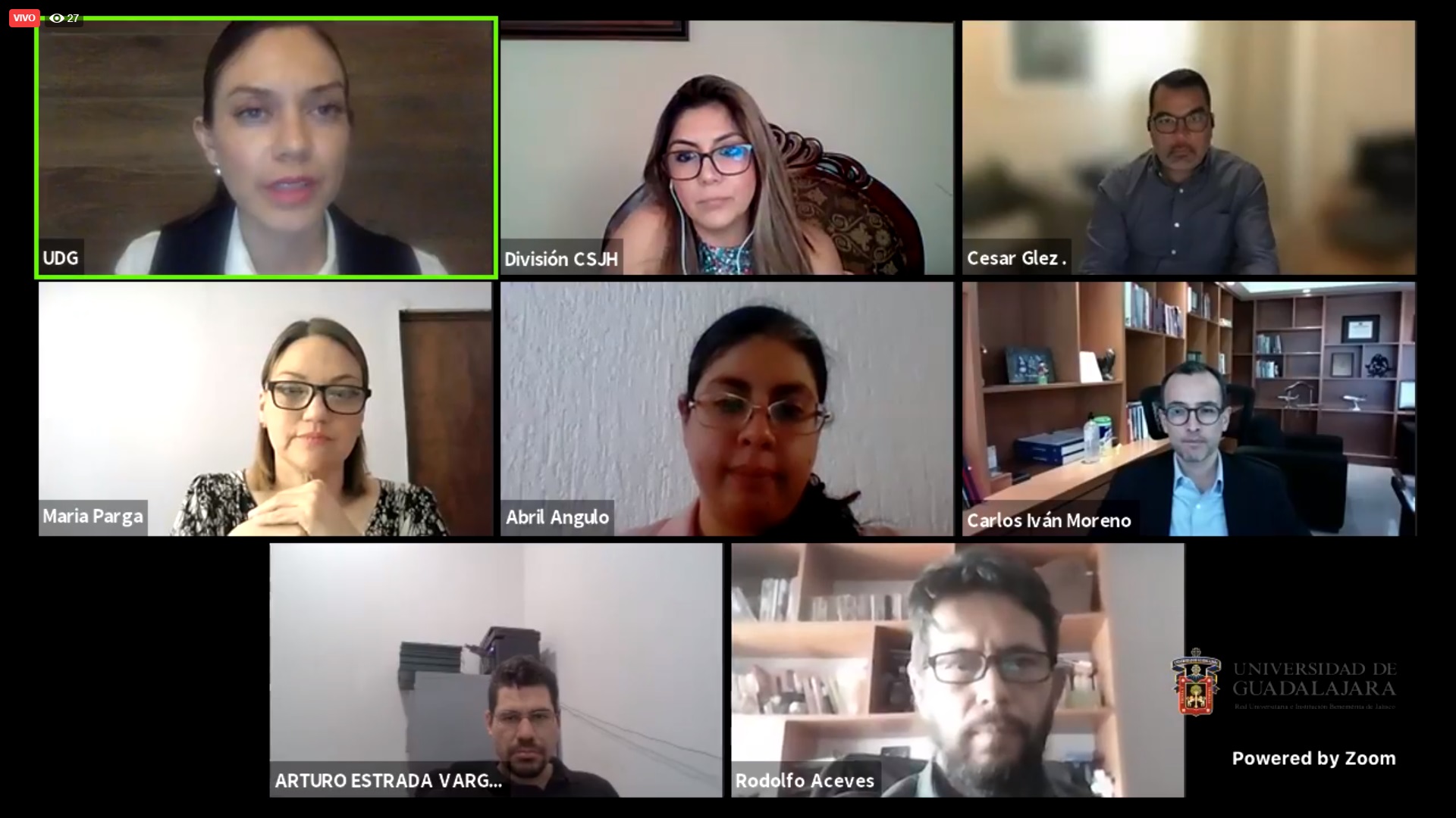 Captura de pantalla de participantes del evento virtual
